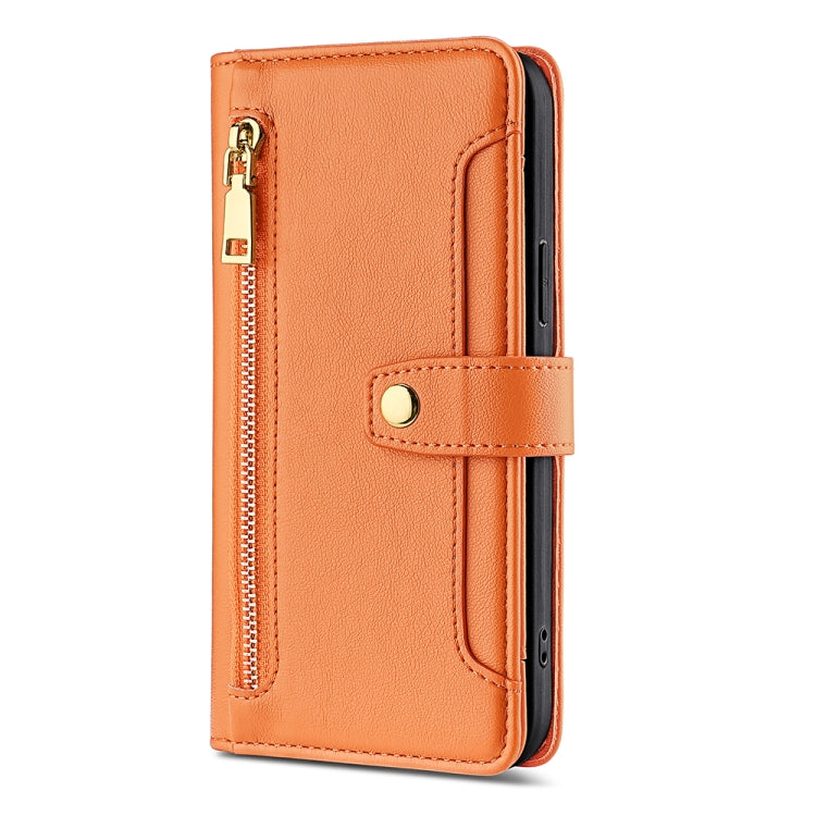 For OnePlus 11 Sheep Texture Cross-body Zipper Wallet Leather Phone Case(Orange) - OnePlus Cases by PMC TechLife | Online Shopping South Africa | PMC TechLife | Buy Now Pay Later Mobicred