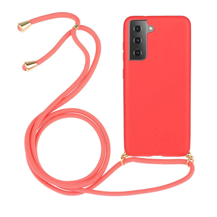 For Samsung Galaxy A34 5G Wheat Straw Material + TPU Phone Case with Lanyard(Red) - Galaxy Phone Cases by PMC Jewellery | Online Shopping South Africa | PMC Jewellery