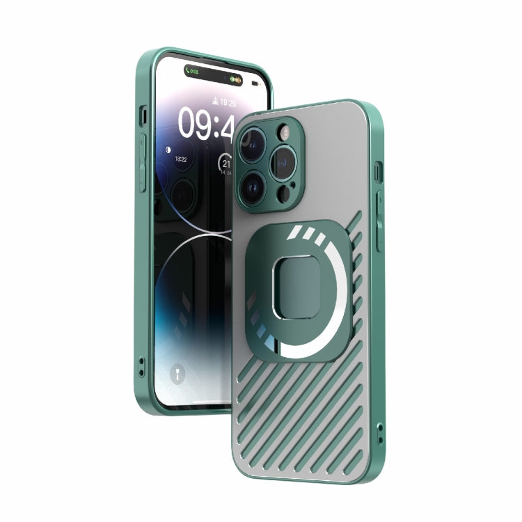 For iPhone 14 Pro R-JUST Square Round Mirror PC+TPU Phone Case(Green) - iPhone 14 Pro Cases by R-JUST | Online Shopping South Africa | PMC TechLife | Buy Now Pay Later Mobicred