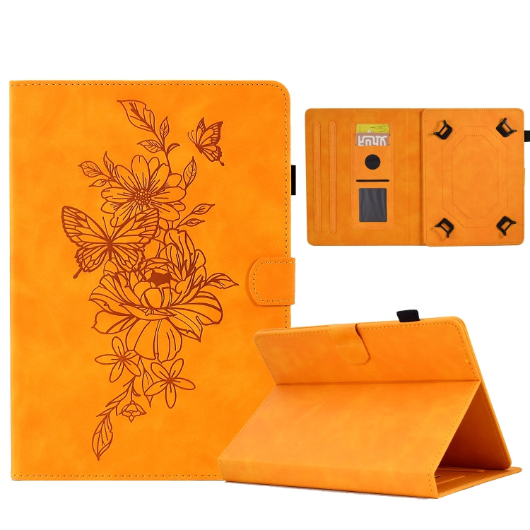 For 10 inch Tablets Peony Butterfly Embossed Leather Tablet Case(Khaki) - 10 - 11 inch by PMC TechLife | Online Shopping South Africa | PMC TechLife | Buy Now Pay Later Mobicred