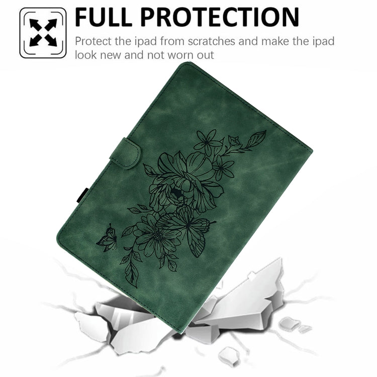 For Amazon Kindle Fire HD8 2022 Peony Butterfly Embossed Leather Smart Tablet Case(Green) - Amazon by PMC TechLife | Online Shopping South Africa | PMC TechLife | Buy Now Pay Later Mobicred