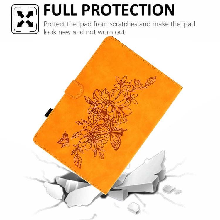 For Amazon Kindle Fire HD8 2018/2017/2016 Peony Butterfly Embossed Leather Smart Tablet Case(Khaki) - Amazon by PMC TechLife | Online Shopping South Africa | PMC TechLife | Buy Now Pay Later Mobicred