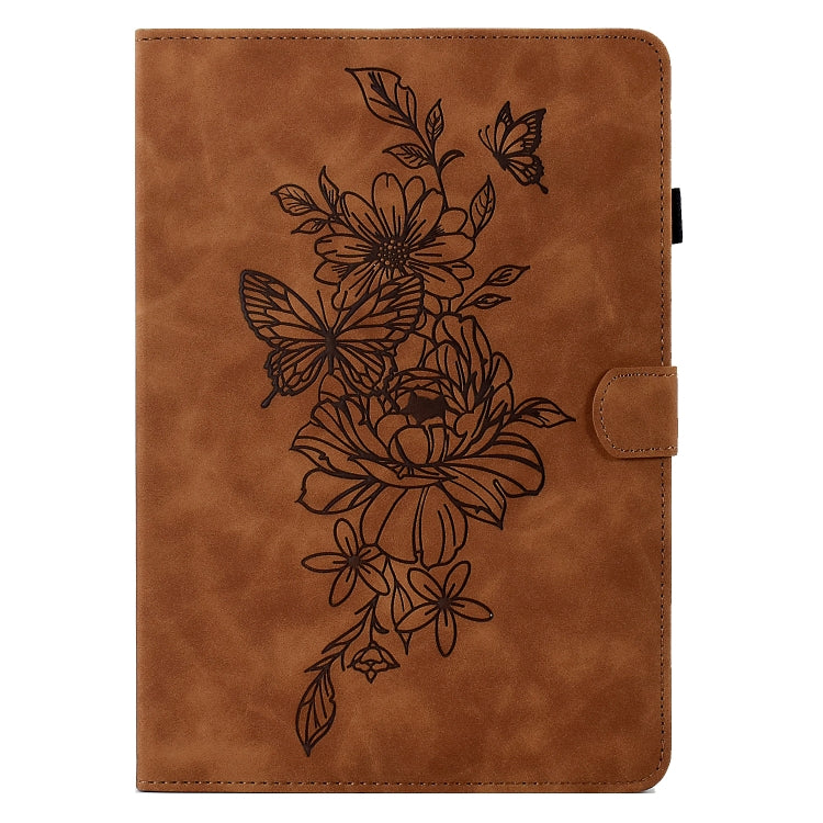 For Amazon Kindle Fire HD8 2020 Peony Butterfly Embossed Leather Smart Tablet Case(Brown) - Amazon by PMC TechLife | Online Shopping South Africa | PMC TechLife | Buy Now Pay Later Mobicred