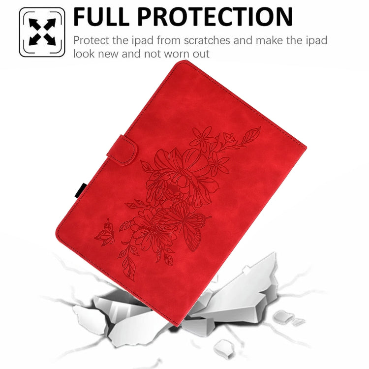For Amazon Kindle Fire HD8 2020 Peony Butterfly Embossed Leather Smart Tablet Case(Red) - Amazon by PMC TechLife | Online Shopping South Africa | PMC TechLife | Buy Now Pay Later Mobicred