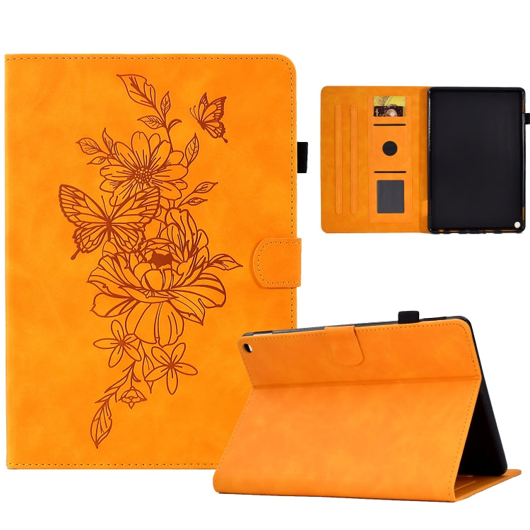 For Amazon Kindle Fire HD8 2020 Peony Butterfly Embossed Leather Smart Tablet Case(Khaki) - free shipping - PMC TechLife - Order now!