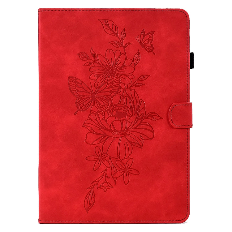 For Amazon Kindle Fire 7 2022 Peony Butterfly Embossed Leather Smart Tablet Case(Red) - Amazon by PMC TechLife | Online Shopping South Africa | PMC TechLife | Buy Now Pay Later Mobicred