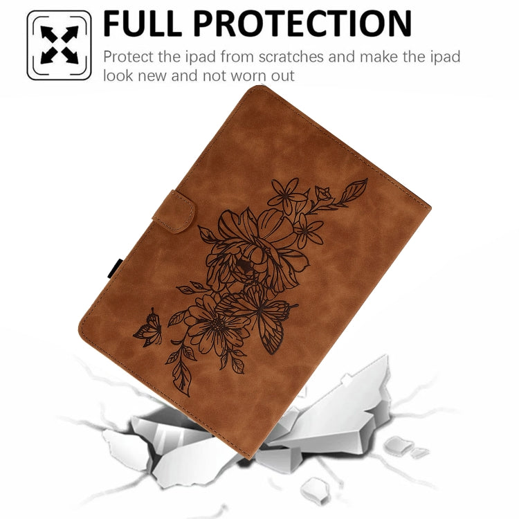 For Amazon Kindle Paperwhite 4/3/2/1 Peony Butterfly Embossed Leather Smart Tablet Case(Brown) - Amazon by PMC TechLife | Online Shopping South Africa | PMC TechLife | Buy Now Pay Later Mobicred