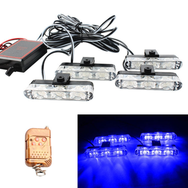 4 in 1 Car 12LEDs Grille Flash Lights Warning Lights with Wireless Remote Control, Color:Blue - free shipping - PMC TechLife - Order now!