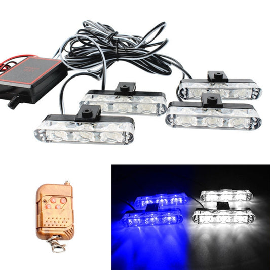 4 in 1 Car 12LEDs Grille Flash Lights Warning Lights with Wireless Remote Control, Color:Blue White - Warning Lights by PMC Jewellery | Online Shopping South Africa | PMC Jewellery | Buy Now Pay Later Mobicred