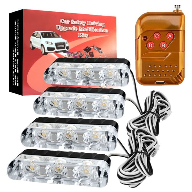 4 in 1 Car 12LEDs Grille Flash Lights Warning Lights with Wireless Remote Control, Color:Blue White - free shipping - PMC TechLife - Order now!