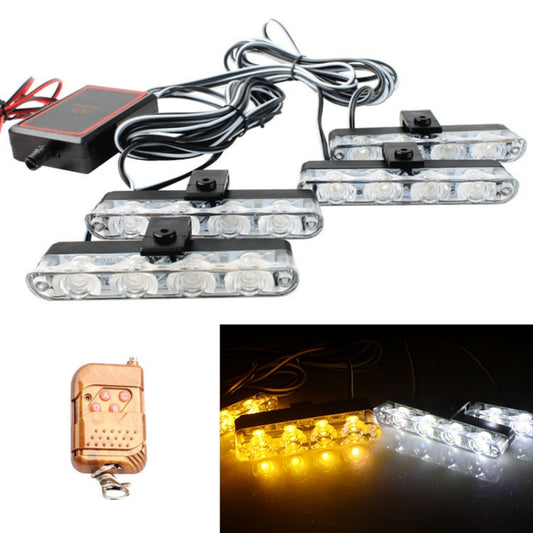 4 in 1 Car 16LEDs Grille Flash Lights Warning Lights with Wireless Remote Control(White Yellow) - Warning Lights by PMC Jewellery | Online Shopping South Africa | PMC Jewellery | Buy Now Pay Later Mobicred