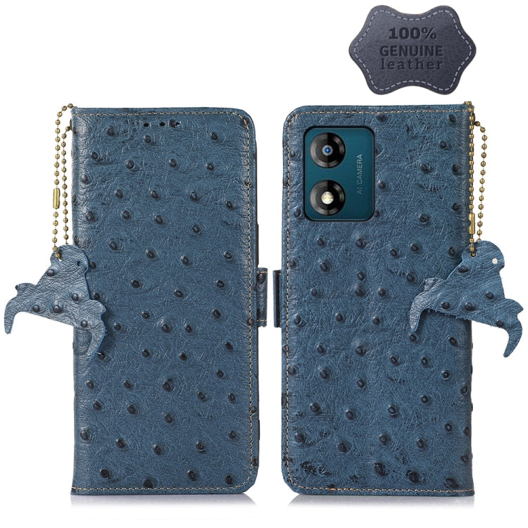 For Motorola Moto E13 4G 2023 Ostrich Pattern Genuine Leather RFID Phone Case(Blue) - Motorola Cases by PMC TechLife | Online Shopping South Africa | PMC TechLife | Buy Now Pay Later Mobicred
