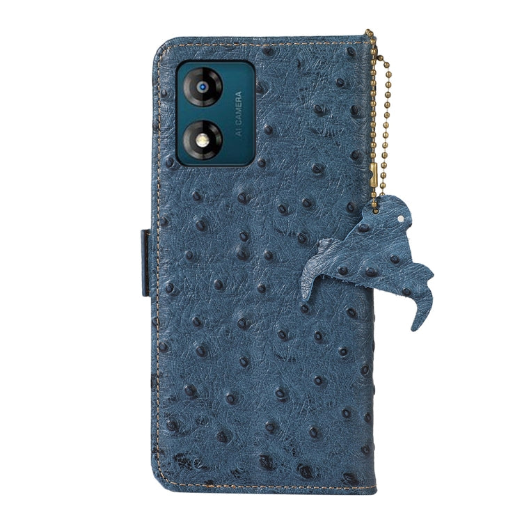 For Motorola Moto E13 4G 2023 Ostrich Pattern Genuine Leather RFID Phone Case(Blue) - Motorola Cases by PMC TechLife | Online Shopping South Africa | PMC TechLife | Buy Now Pay Later Mobicred