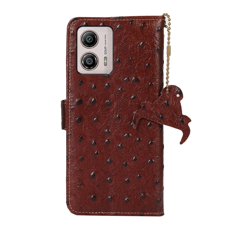 For Motorola Moto G73 5G Ostrich Pattern Genuine Leather RFID Phone Case(Coffee) - Motorola Cases by PMC TechLife | Online Shopping South Africa | PMC TechLife | Buy Now Pay Later Mobicred