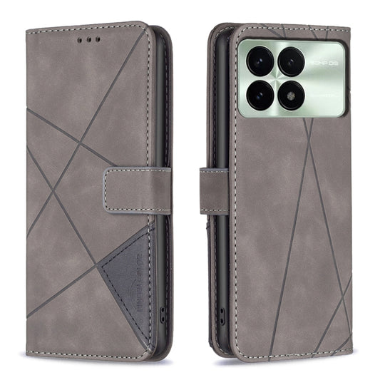 For Xiaomi Redmi K70 / K70 Pro Magnetic Buckle Rhombus Texture Leather Phone Case(Grey) - K70 Pro Cases by PMC Jewellery | Online Shopping South Africa | PMC Jewellery | Buy Now Pay Later Mobicred