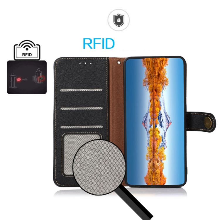 For OnePlus Ace 2 5G KHAZNEH Custer Texture RFID Genuine Leather Phone Case(Black) - OnePlus Cases by PMC TechLife | Online Shopping South Africa | PMC TechLife | Buy Now Pay Later Mobicred