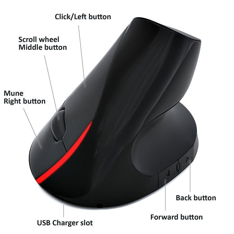 HXSJ A889 6 Keys 2400DPI 2.4GHz Vertical Wireless Mouse Rechargeable(Black) - Wireless Mice by HXSJ | Online Shopping South Africa | PMC Jewellery | Buy Now Pay Later Mobicred