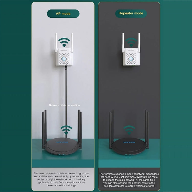 Wavlink WN578W2 300Mbps 2.4GHz WiFi Extender Repeater Home Wireless Signal Amplifier(UK Plug) - Broadband Amplifiers by WAVLINK | Online Shopping South Africa | PMC Jewellery | Buy Now Pay Later Mobicred