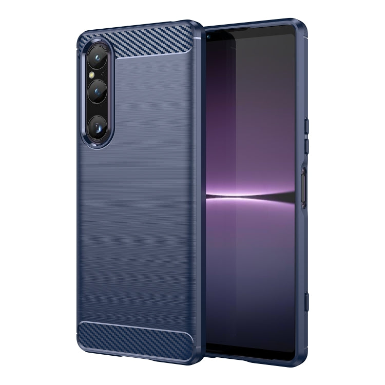 For Sony Xperia 1 V Brushed Texture Carbon Fiber TPU Phone Case(Blue) - Sony Cases by PMC Jewellery | Online Shopping South Africa | PMC Jewellery | Buy Now Pay Later Mobicred