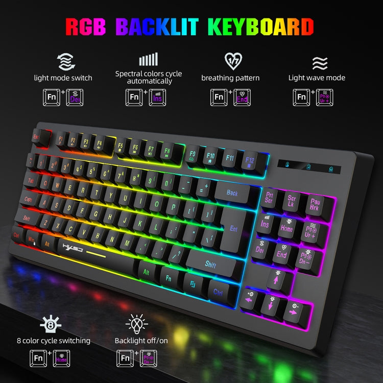 HXSJ L100 87 Keys RGB Backlit Film 2.4G Wireless Keyboard(Black) - Wireless Keyboard by HXSJ | Online Shopping South Africa | PMC Jewellery