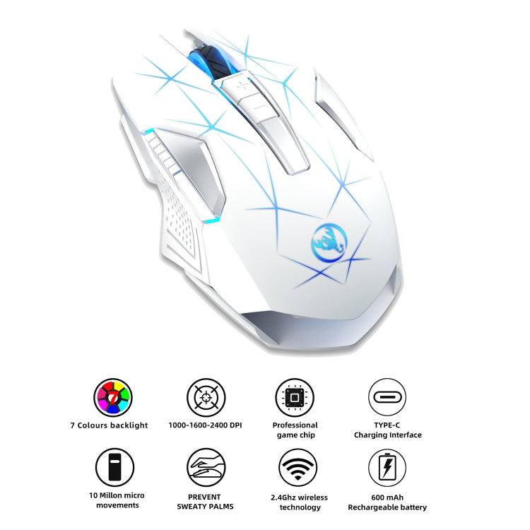 HXSJ T300 7 Keys 2400DPI 2.4G Colorful Luminous Wireless Mouse(White) - Wireless Mice by HXSJ | Online Shopping South Africa | PMC Jewellery | Buy Now Pay Later Mobicred