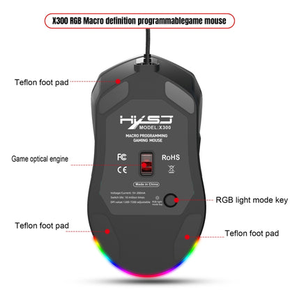 HXSJ X300 7200DPI RGB Backlight Interchangeable Back Cover Hole Gaming Wired Mouse(White) - Wired Mice by HXSJ | Online Shopping South Africa | PMC Jewellery | Buy Now Pay Later Mobicred