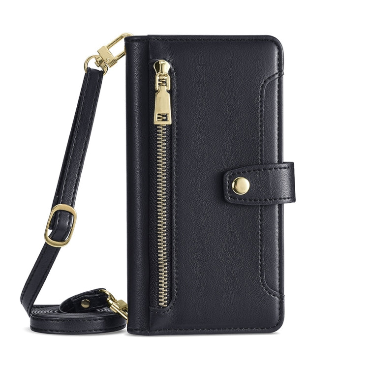 For Honor X7A Sheep Texture Cross-body Zipper Wallet Leather Phone Case(Black) - Honor Cases by PMC TechLife | Online Shopping South Africa | PMC TechLife | Buy Now Pay Later Mobicred