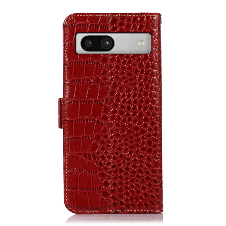 For Google Pixel 7a Crocodile Top Layer Cowhide Leather Phone Case(Red) - Google Cases by PMC TechLife | Online Shopping South Africa | PMC TechLife | Buy Now Pay Later Mobicred