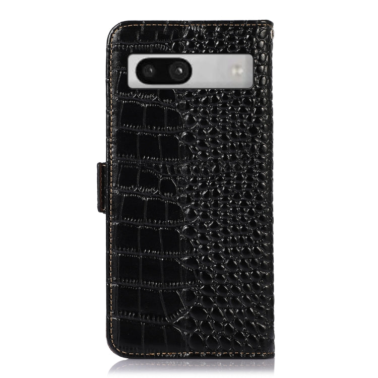 For Google Pixel 7a Crocodile Top Layer Cowhide Leather Phone Case(Black) - Google Cases by PMC TechLife | Online Shopping South Africa | PMC TechLife | Buy Now Pay Later Mobicred