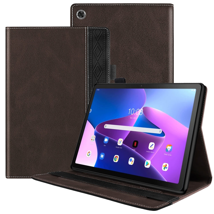 For Lenovo Tab M10 Plus 3rd Gen Splicing Series Tablet Leather Case(Coffee) - Lenovo by PMC TechLife | Online Shopping South Africa | PMC TechLife | Buy Now Pay Later Mobicred