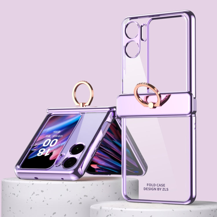 For OPPO Find N2 Flip Electroplating Frame Transparent Phone Case with Ring(Purple) - Find N2 Flip Cases by PMC Jewellery | Online Shopping South Africa | PMC Jewellery | Buy Now Pay Later Mobicred