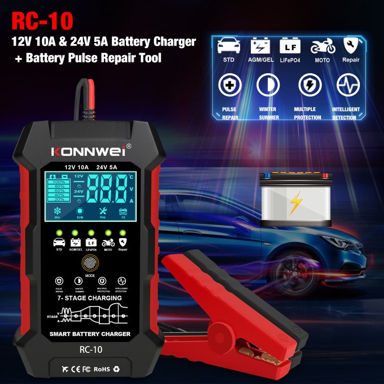 KONNWEI RC-10 2 inch Car Battery Charger Battery Pulse Repair Tool, Plug Type:EU Plug - Battery Charger by KONNWEI | Online Shopping South Africa | PMC Jewellery | Buy Now Pay Later Mobicred