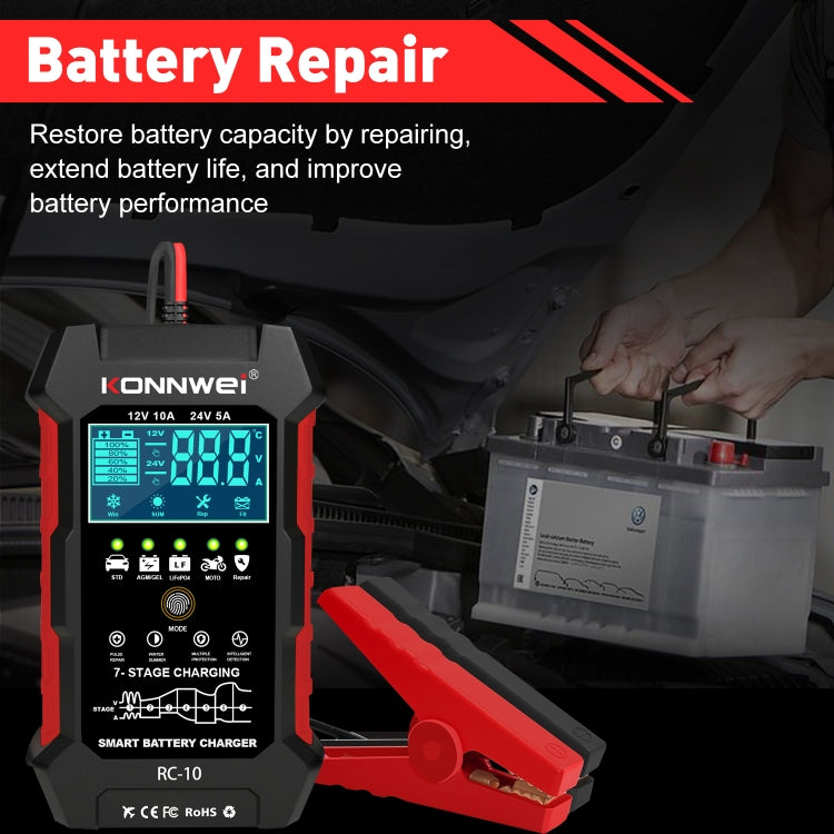 KONNWEI RC-10 2 inch Car Battery Charger Battery Pulse Repair Tool, Plug Type:US Plug - Battery Charger by KONNWEI | Online Shopping South Africa | PMC Jewellery | Buy Now Pay Later Mobicred