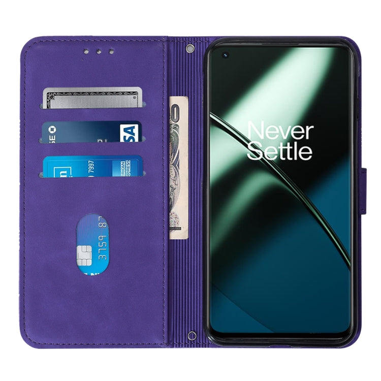 For OnePlus 11 Crossbody 3D Embossed Flip Leather Phone Case(Purple) - OnePlus Cases by PMC Jewellery | Online Shopping South Africa | PMC Jewellery