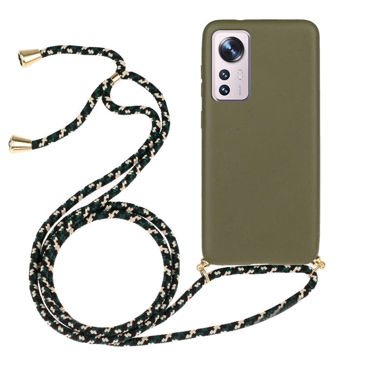 For Xiaomi 12 / 12X Wheat Straw Material + TPU Phone Case with Lanyard(Army Green) - Xiaomi Cases by PMC Jewellery | Online Shopping South Africa | PMC Jewellery