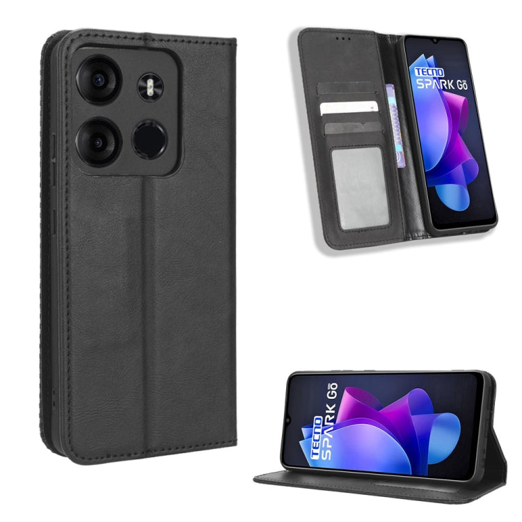 For Tecno Spark Go 2023 Magnetic Buckle Retro Texture Leather Phone Case(Black) - Tecno Cases by PMC Jewellery | Online Shopping South Africa | PMC Jewellery