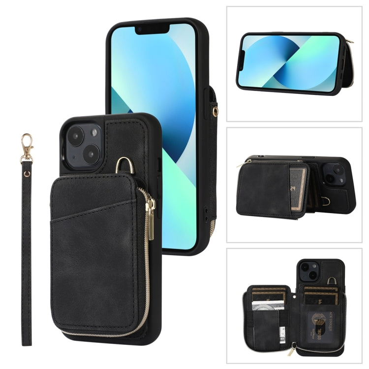 For iPhone 14 Zipper Card Bag Back Cover Phone Case(Black) - iPhone 14 Cases by PMC Jewellery | Online Shopping South Africa | PMC Jewellery