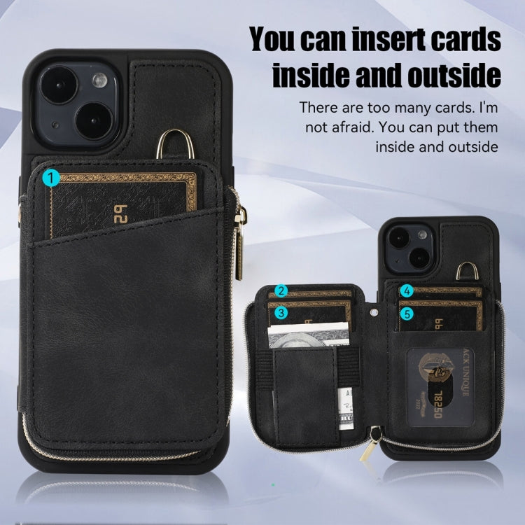 For iPhone 14 Zipper Card Bag Back Cover Phone Case(Black) - iPhone 14 Cases by PMC Jewellery | Online Shopping South Africa | PMC Jewellery