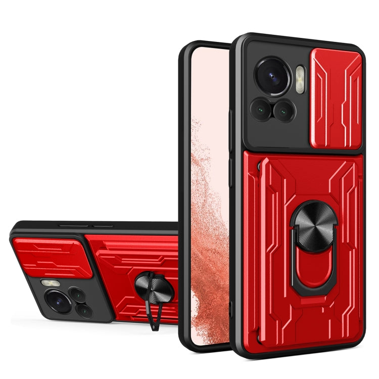 For Motorola Edge 30 Ultra 5G / Moto X30 Pro Sliding Camshield TPU+PC Phone Case with Card Slot(Red) - Motorola Cases by PMC Jewellery | Online Shopping South Africa | PMC Jewellery