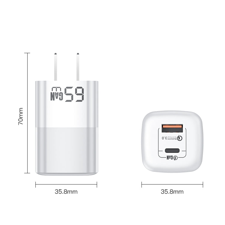 KUULAA RY-U65A 65W USB + USB-C / Type-C Dual Port Gallium Nitride Charger, Plug:US(White) - USB Charger by KUULAA | Online Shopping South Africa | PMC Jewellery | Buy Now Pay Later Mobicred