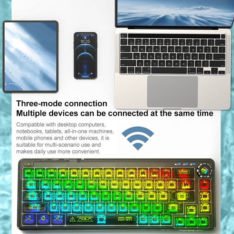 AULA F68 Transparent Customized Wired/Wireless/Bluetooth Three Model RGB Pluggable Mechanical Keyboard(Black Transparent) - Wired Keyboard by AULA | Online Shopping South Africa | PMC Jewellery | Buy Now Pay Later Mobicred