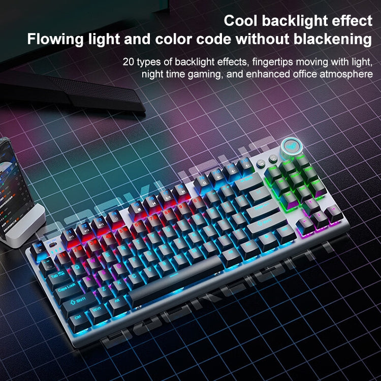 AULA F3001 Backlit 87 Keys Wired/Wireless/Bluetooth Three Model Mechanical Gaming Keyboard(Silver Black Green Shaft) - Wireless Keyboard by AULA | Online Shopping South Africa | PMC Jewellery | Buy Now Pay Later Mobicred