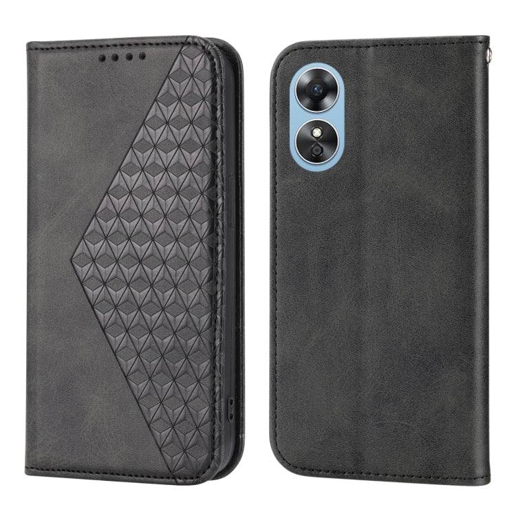 For OPPO Reno8 T 4G Global Cubic Grid Calf Texture Magnetic Leather Phone Case(Black) - OPPO Cases by PMC Jewellery | Online Shopping South Africa | PMC Jewellery | Buy Now Pay Later Mobicred