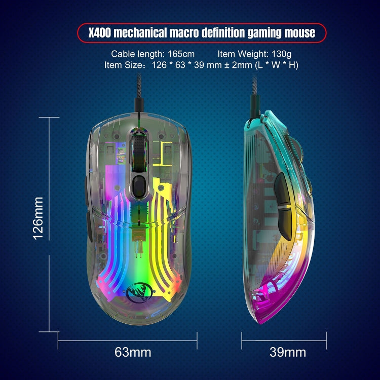 X400 7 Keys Transparent RGB Wired Gaming Mouse (Black) - Wired Mice by REMAX | Online Shopping South Africa | PMC Jewellery | Buy Now Pay Later Mobicred