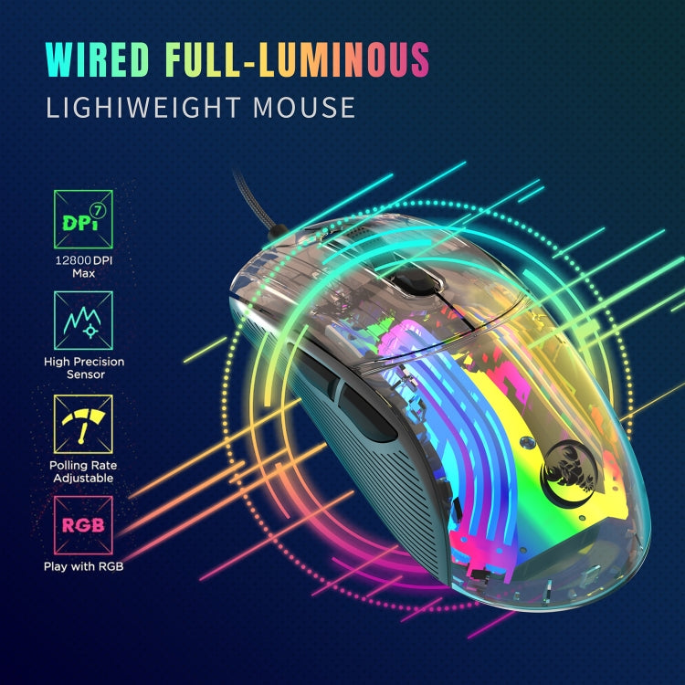 X400 7 Keys Transparent RGB Wired Gaming Mouse (Black) - Wired Mice by REMAX | Online Shopping South Africa | PMC Jewellery | Buy Now Pay Later Mobicred