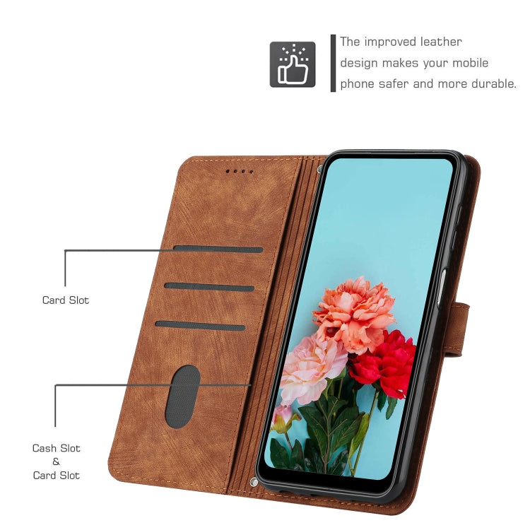 For Honor X7 4G / Play 30 Plus Skin Feel Stripe Pattern Leather Phone Case with Lanyard(Brown) - Honor Cases by PMC Jewellery | Online Shopping South Africa | PMC Jewellery