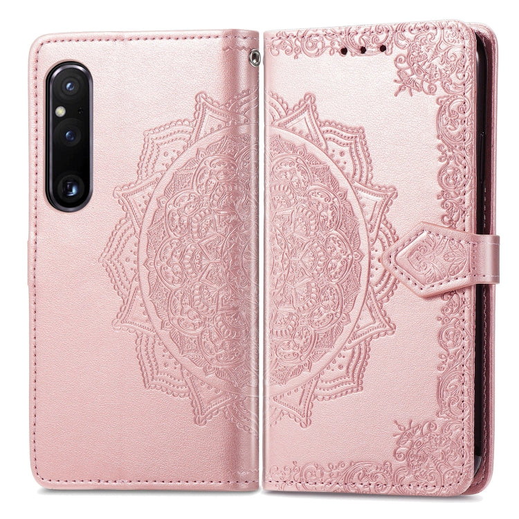 For Sony Xperia 1 IV Mandala Flower Embossed Leather Phone Case(Rose Gold) - Sony Cases by PMC Jewellery | Online Shopping South Africa | PMC Jewellery | Buy Now Pay Later Mobicred