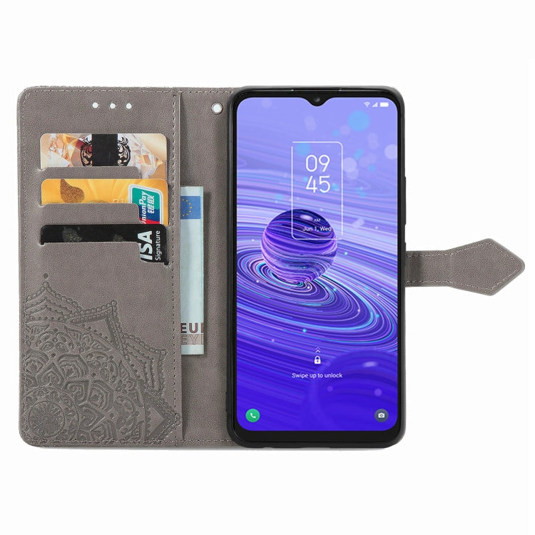 For TCL 40R Mandala Flower Embossed Leather Phone Case(Grey) - More Brand by PMC TechLife | Online Shopping South Africa | PMC TechLife | Buy Now Pay Later Mobicred
