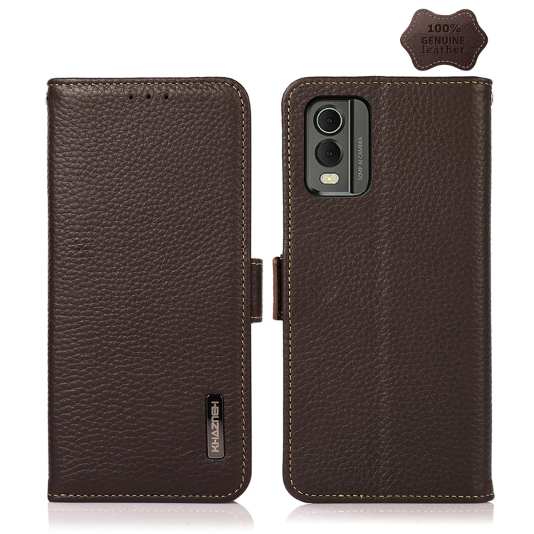 For Nokia C32 KHAZNEH Side-Magnetic Litchi Genuine Leather RFID Phone Case(Brown) - free shipping - PMC TechLife - Order now!