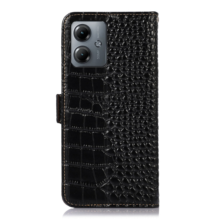 For Motorola Moto G14 4G Crocodile Top Layer Cowhide Leather Phone Case(Black) - Motorola Cases by PMC TechLife | Online Shopping South Africa | PMC TechLife | Buy Now Pay Later Mobicred